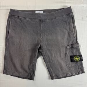 Stone Island Shorts Mens L Gray Fleece Sweat Cargo Garment Dyed Compass Patch